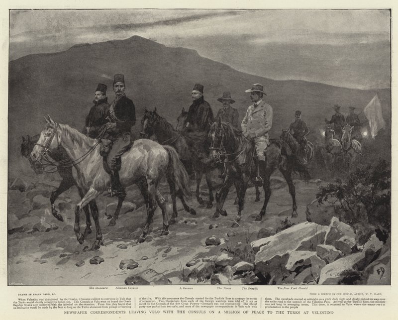 Newspaper Correspondents Leaving Volo with the Consuls on a Mission of Peace to the Turks at Velestino by Frank Dadd