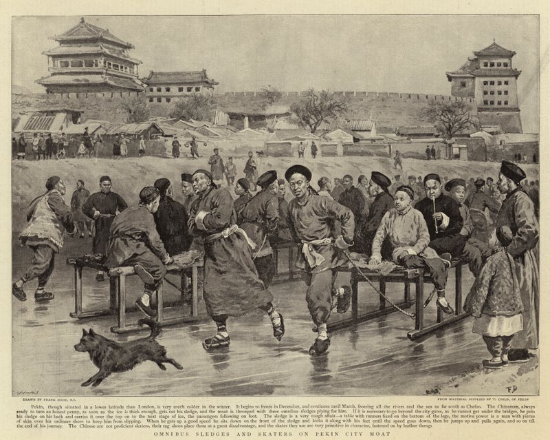 Omnibus Sledges and Skaters on Pekin City Moat by Frank Dadd