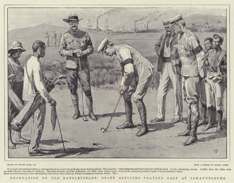 Recreation on Old Battlefields, Staff Officers playing Golf at Johannesburg by Frank Dadd