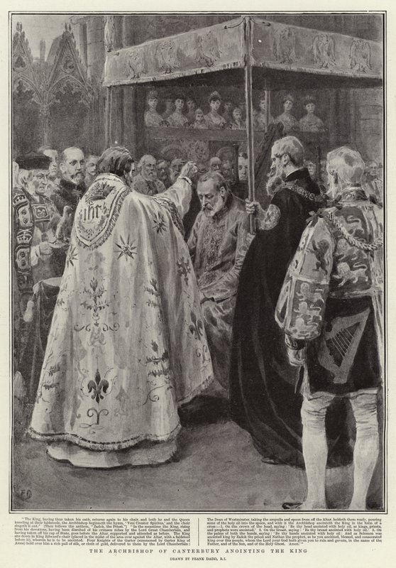 The Archbishop of Canterbury anointing the King by Frank Dadd