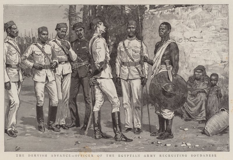 The Dervish Advance, Officer of the Egyptian Army Recruiting Sudanese by Frank Dadd