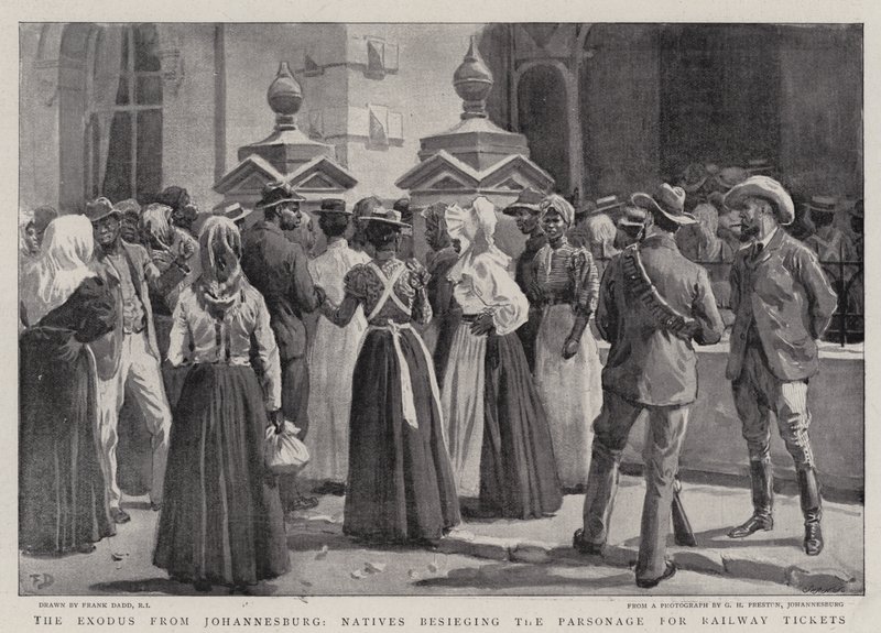 The Exodus from Johannesburg, Natives Besieging the Parsonage for Railway Tickets by Frank Dadd