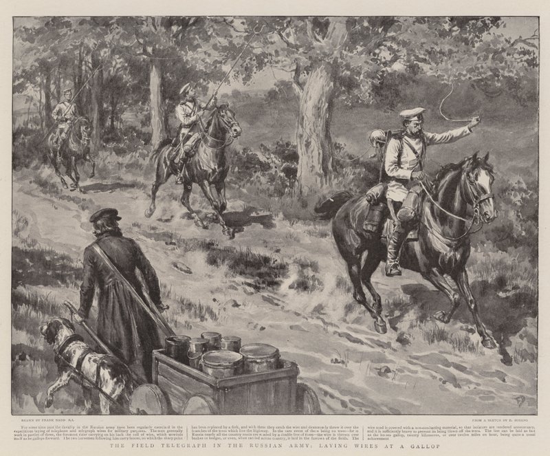 The Field Telegraph in the Russian Army, laying Wires at a Gallop by Frank Dadd