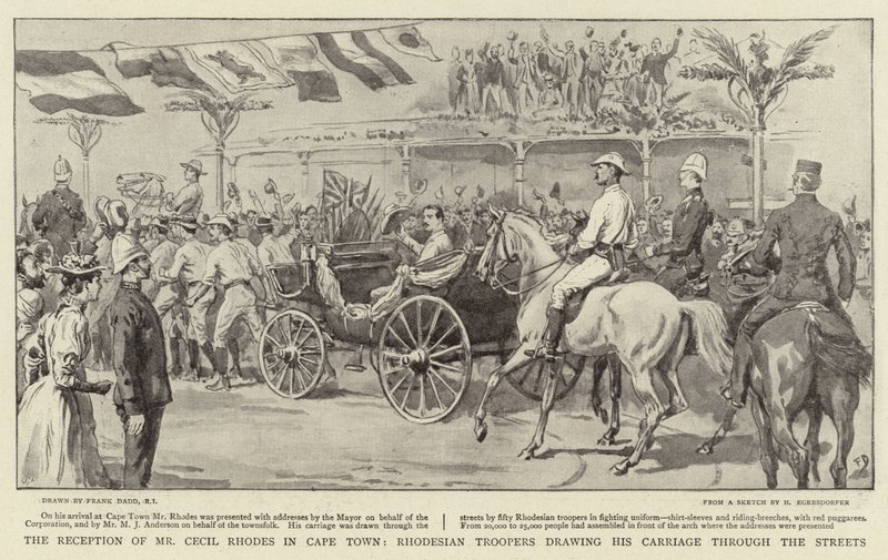 The Reception of Mr Cecil Rhodes in Cape Town, Rhodesian Troopers drawing his Carriage through the Streets by Frank Dadd
