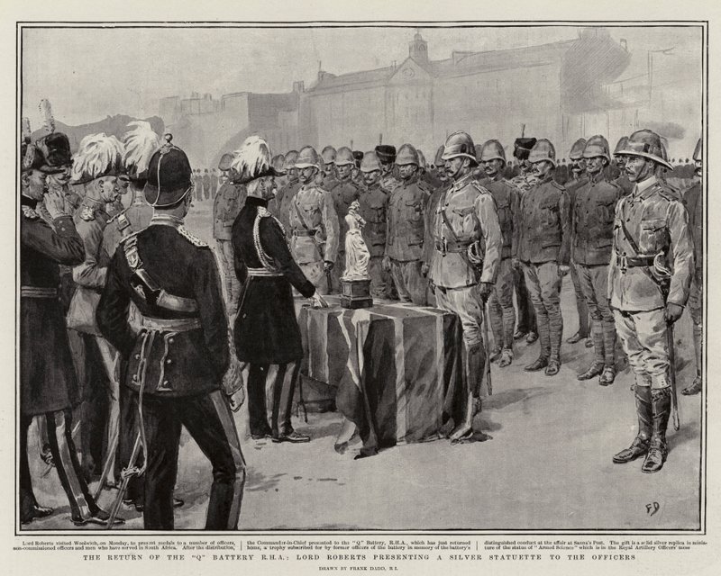 The Return of the Q Battery RHA, Lord Roberts Presenting a Silver Statuette to the Officers by Frank Dadd