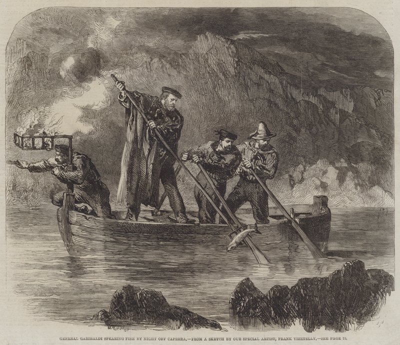 General Garibaldi spearing Fish by Night off Caprera by Frank Vizetelly