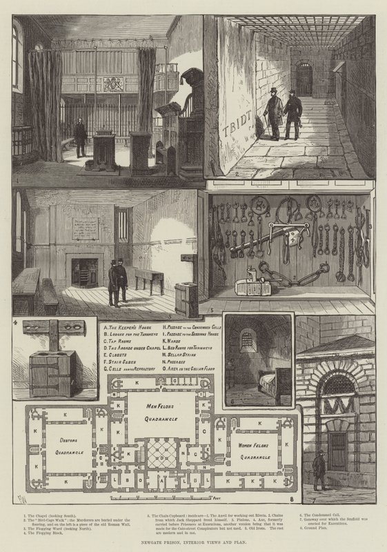 Newgate Prison, Interior Views and Plan by Frank Watkins