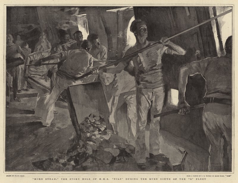 More Steam, the Stoke Hole of HMS Nile during the Rush South of the B Fleet by Frank Craig