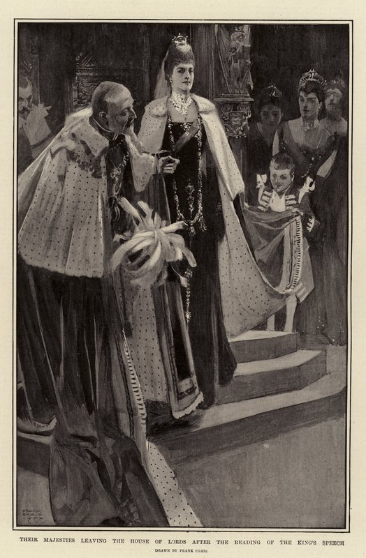 Their Majesties leaving the House of Lords after the Reading of the King