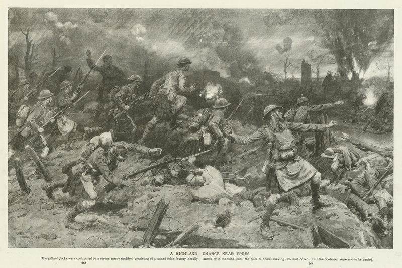 A Highland Charge near Ypres, World War I by Frank Dadd
