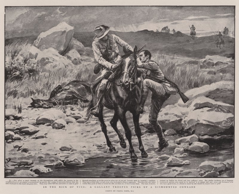 In the Nick of Time, a Gallant Trooper Picks Up Dismounted Comrade by Frank Dadd