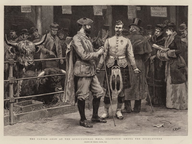 The Cattle Show at the Agricultural Hall, Islington, Among the Highlanders by Frank Dadd