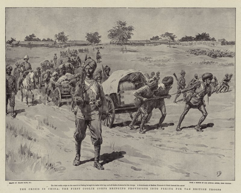 The Crisis in China, the First Coolie Corps bringing Provisions into Peking for the British Troops by Frank Dadd