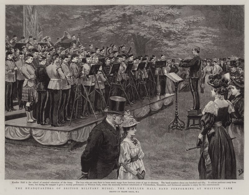 The Headquarters of British Military Music, the Kneller Hall Band Performing at Whitton Park by Frank Dadd