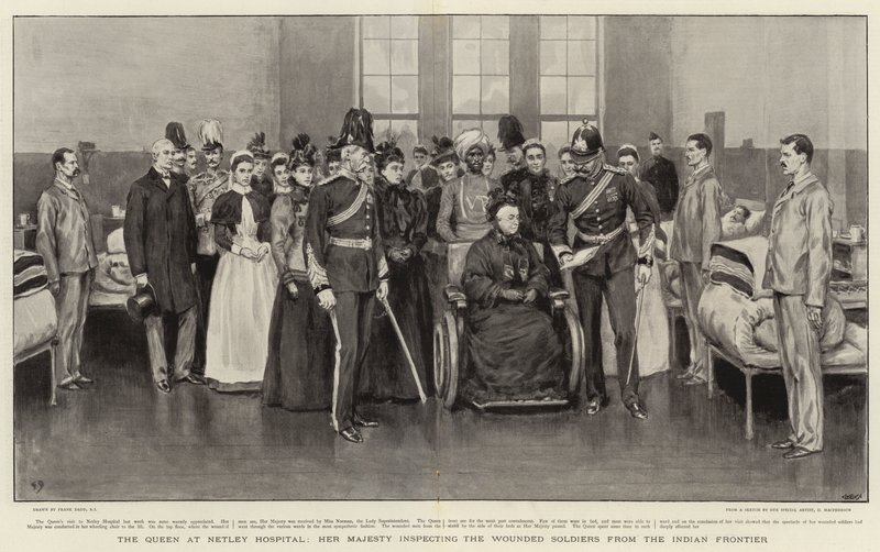 The Queen at Netley Hospital, Her Majesty Inspecting the Wounded Soldiers from the Indian Frontier by Frank Dadd