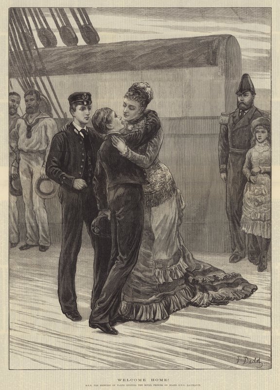 Welcome Home! HRH the Princess of Wales meeting the Royal Princes on Board HMS Bacchante by Frank Dadd