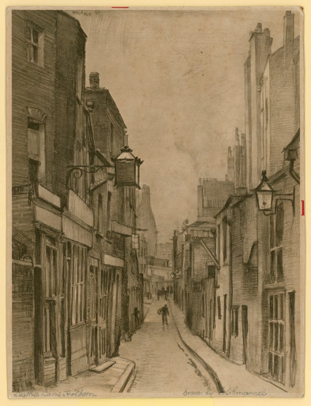 Sketch of Leather Lane, Holborn, London by Frank Lewis Emanuel