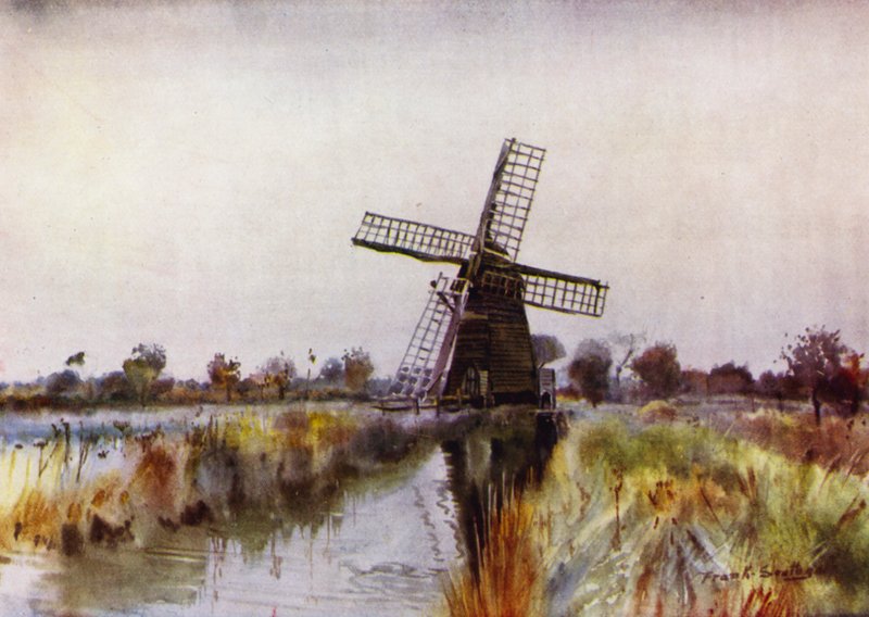 Norfolk Broads: Drainage Mill Near Barton, Autumn by Frank Southgate