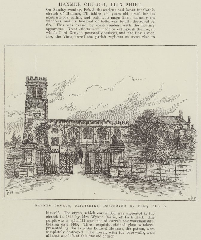 Hanmer Church, Flintshire, destroyed by Fire, 3 February by Frank Watkins