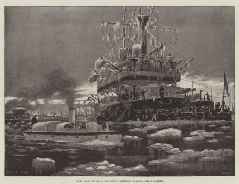 Frost, Snow, and Ice on the Medway, Sheerness Harbour after a Blizzard by Fred T. Jane