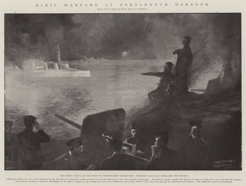 Mimic Warfare at Portsmouth Harbour by Fred T. Jane