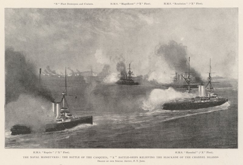 The Naval Manoeuvres, the Battle of the Casquets, X Battle-Ships Relieving the Blockade of the Channel Islands by Fred T. Jane
