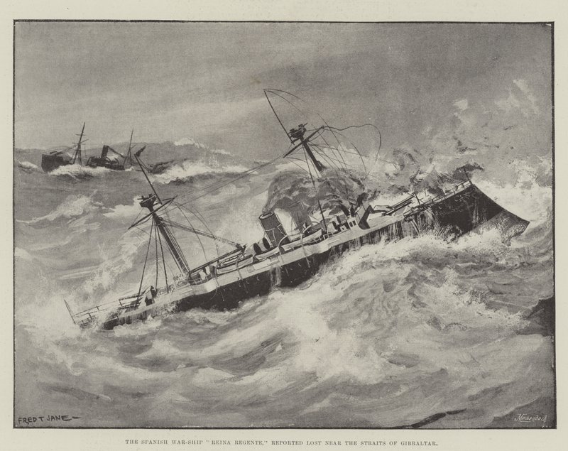 The Spanish War-Ship, Reina Regente, Reported Lost Near the Straits of Gibraltar by Fred T. Jane