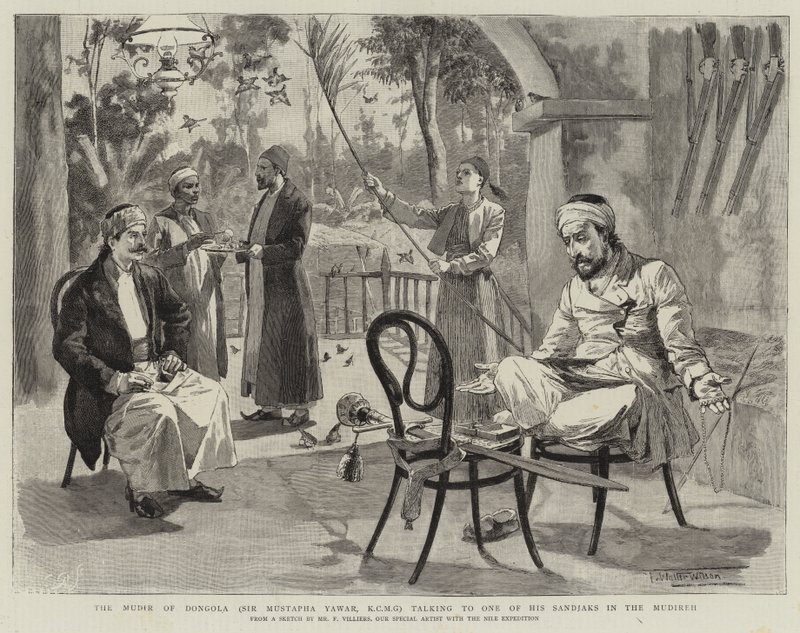The Mudir of Dongola (Sir Mustapha Yawar, KCMG) Talking to One of His Sandjaks in the Mudireh by Frederic Villiers