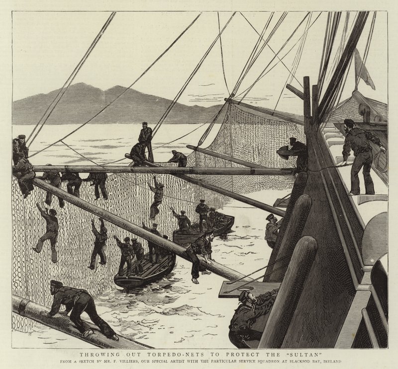 Throwing out Torpedo-Nets to Protect the Sultan by Frederic Villiers