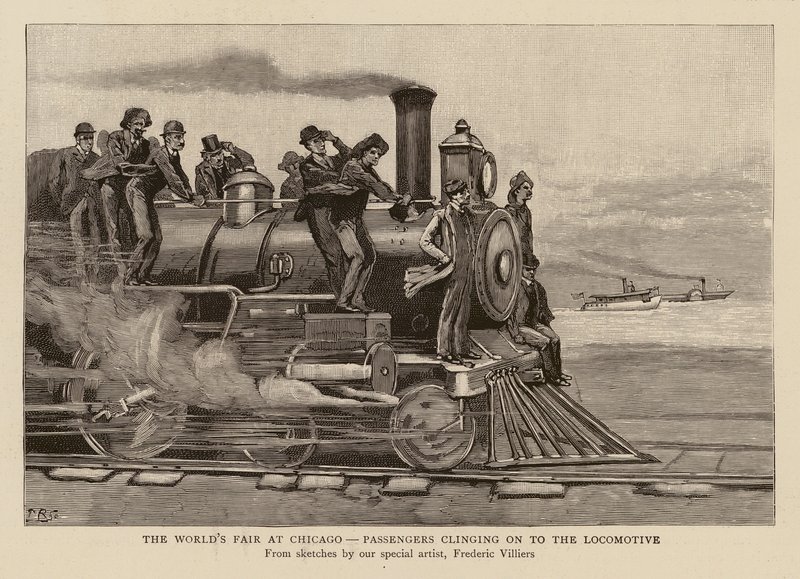 Passengers clinging on to the locomotive at World