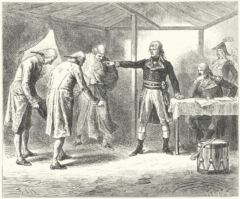 Napoleon dismissing the Venetian delegation after the massacres of the French at Venice and Verona by Frederic Theodore (after) Lix