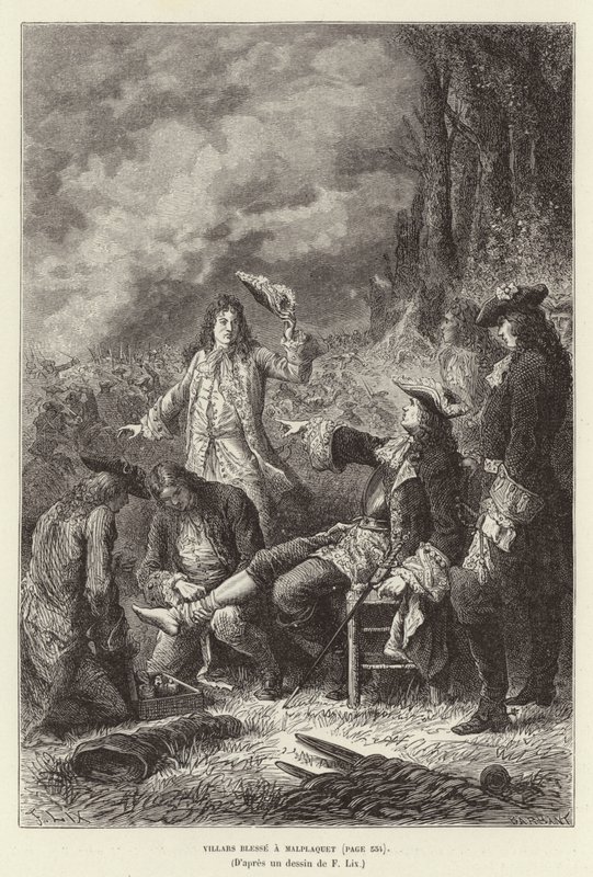 Villars Wounded at Malplaquet. Claude Louis Hector de Villars, Marshal of France, wounded at the Battle of Malplaquet, War of the Spanish Succession by Frederic Theodore Lix