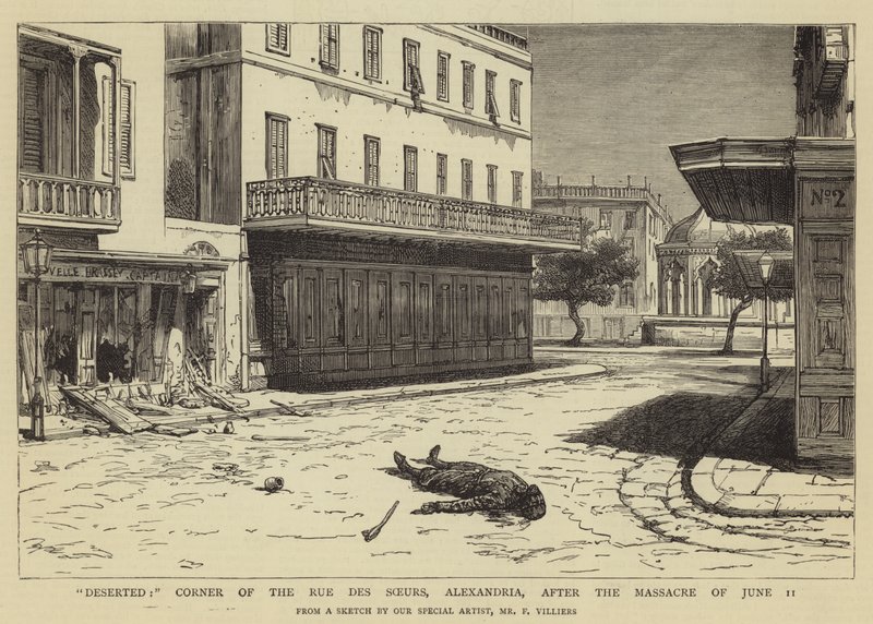 Deserted, Corner of the Rue des Soeurs, Alexandria, after the Massacre of 11 June by Frederic Villiers