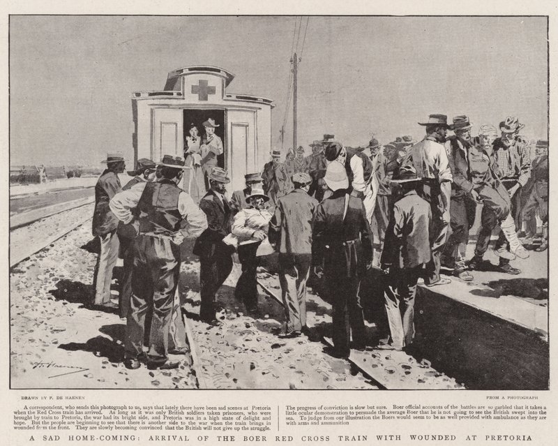 A Sad Home-Coming, Arrival of the Boer Red Cross Train with Wounded at Pretoria by Frederic de Haenen