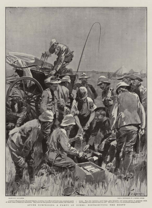 After Surprising a Party of Boers, Distributing the Booty by Frederic de Haenen