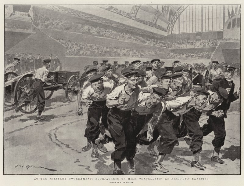 At the Military Tournament, Bluejackets of HMS Excellent at Field-Gun Exercise by Frederic de Haenen