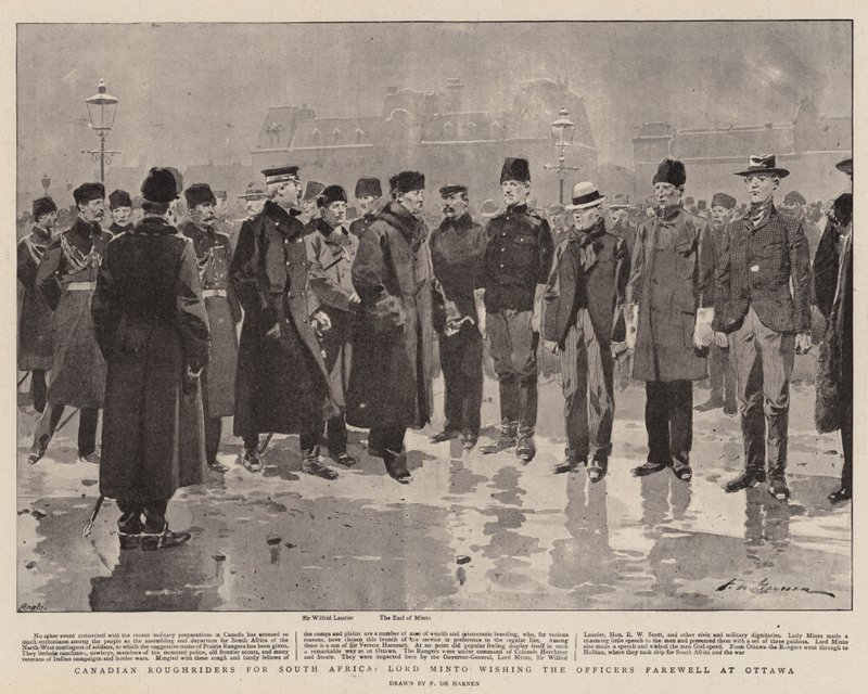 Canadian Roughriders for South Africa, Lord Minto wishing the Officers Farewell at Ottawa by Frederic de Haenen