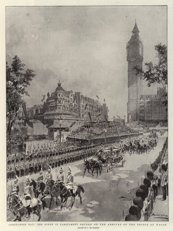 Coronation Day, the Scene in Parliament Square on the Arrival of the Prince of Wales by Frederic de Haenen
