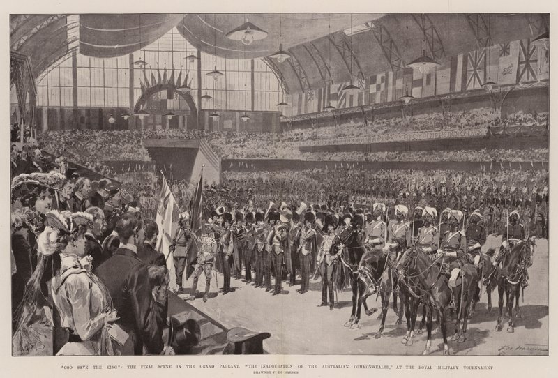 God Save the King, the Final Scene in the Grand Pageant, The Inauguration of the Australian Commonwealth, at the Royal Military Tournament by Frederic de Haenen