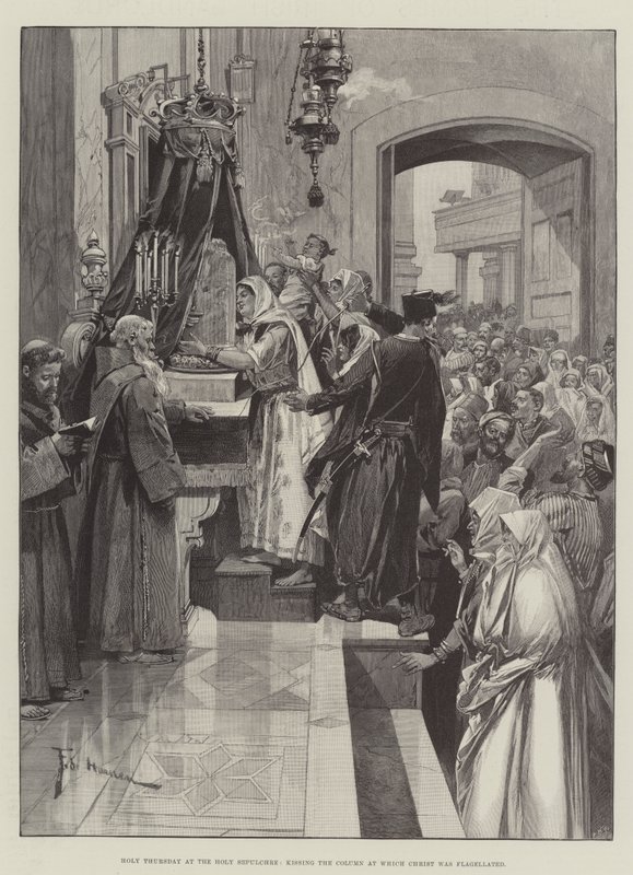 Holy Thursday at the Holy Sepulchre, kissing the Column at which Christ was flagellated by Frederic de Haenen
