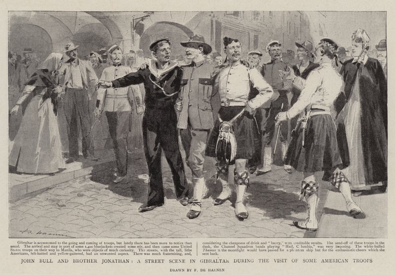 John Bull and Brother Jonathan, a Street Scene in Gibraltar during the Visit of some American Troops by Frederic de Haenen