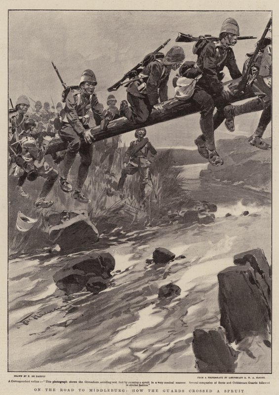 On the Road to Middleburg, How the Guards Crossed a Spruit by Frederic de Haenen