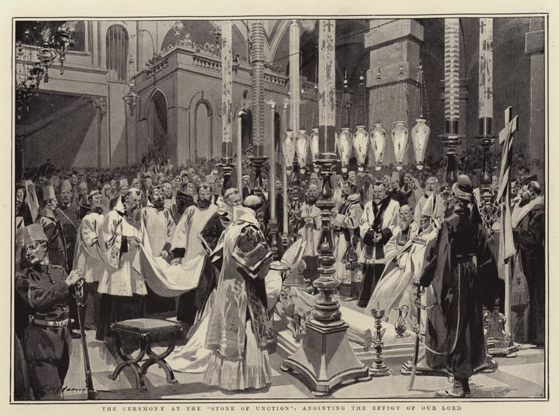 The Ceremony at the Stone of Unction, Anointing the Effigy of Our Lord by Frederic de Haenen