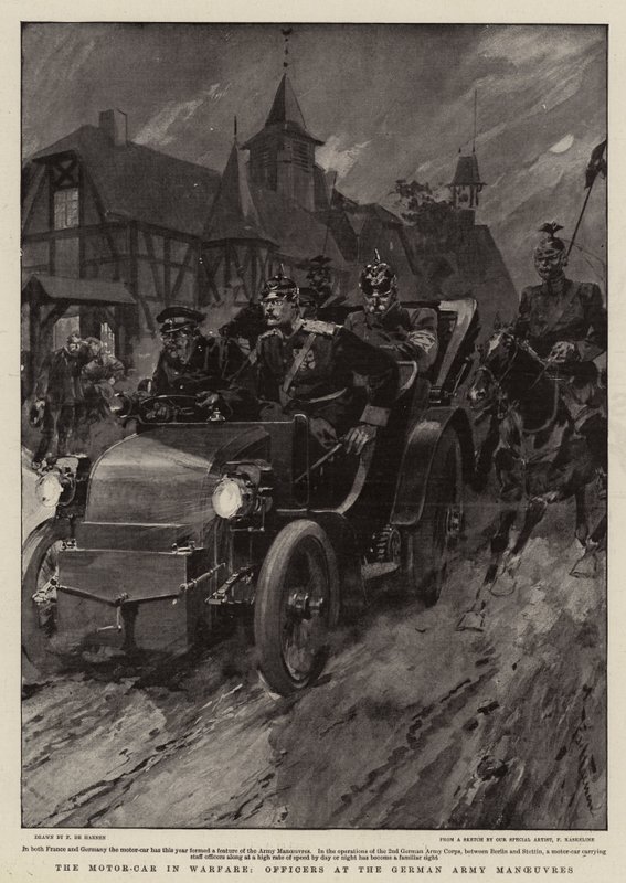 The Motor-Car in Warfare, Officers at the German Army Manoeuvres by Frederic de Haenen