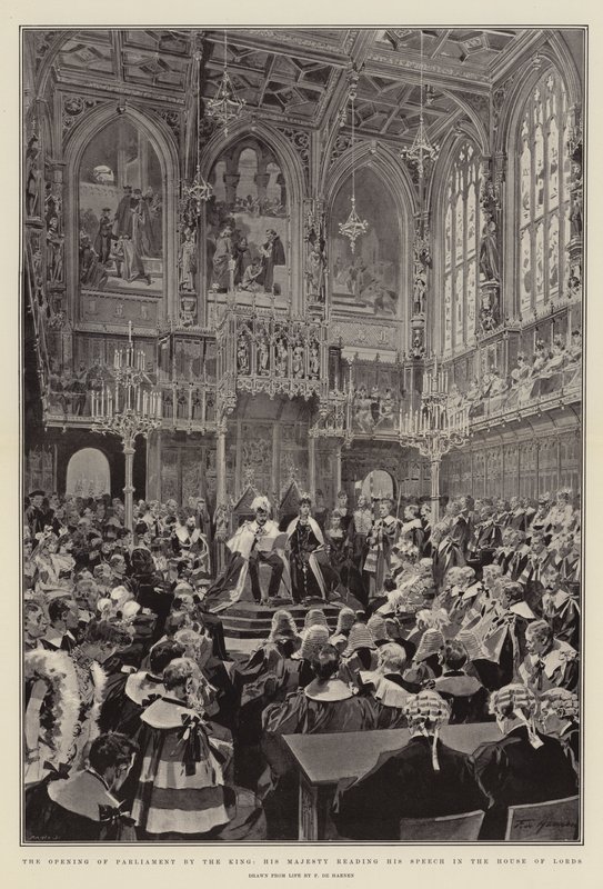 The Opening of Parliament by the King, His Majesty reading his Speech in the House of Lords by Frederic de Haenen