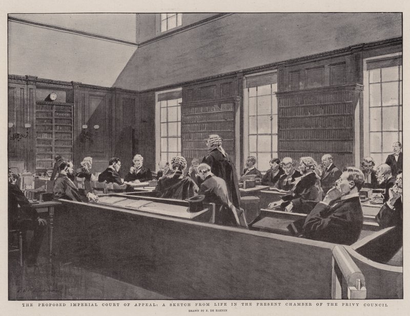 The Proposed Imperial Court of Appeal, a Sketch from Life in the Present Chamber of the Privy Council by Frederic de Haenen