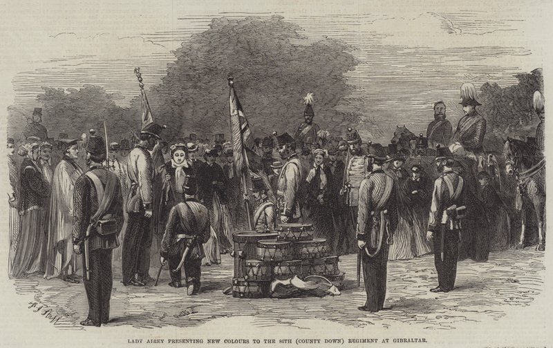 Lady Airey Presenting New Colours to the 86th (County Down) Regiment at Gibraltar by Frederick John Skill