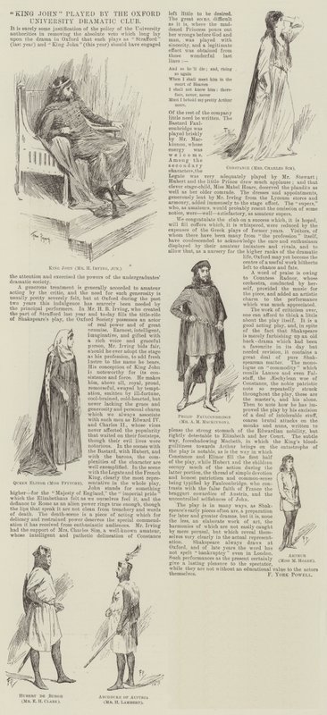 King John Played by the Oxford University Dramatic Club by Frederick Pegram
