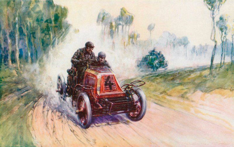 Fournier with Mors No 4 during the Paris-Berlin race of 1901, one of the few in which the Panhard, leading marque of the day, was beaten by Frederick Gordon (after) Crosby