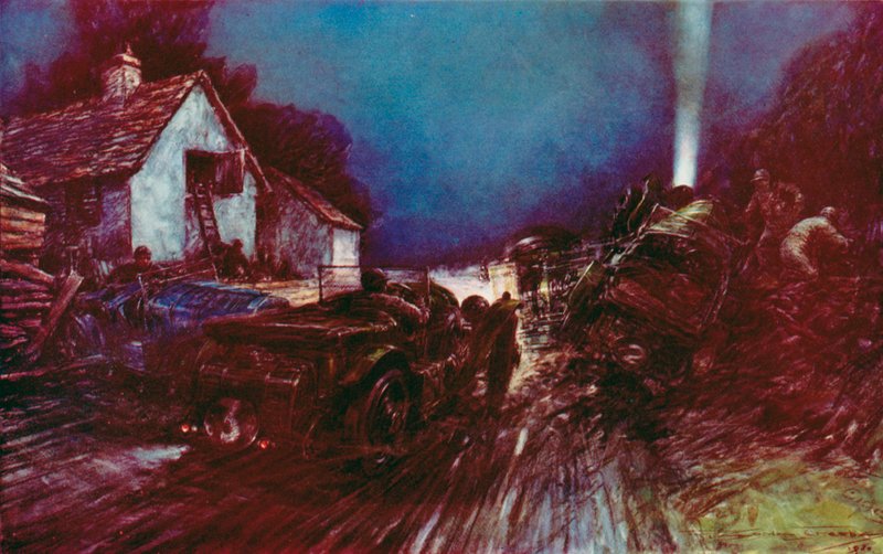 The historic crash at White House Corner in the Le Mans 24-hour race, It was after this crash that one damaged Bentley continued, to win by Frederick Gordon (after) Crosby
